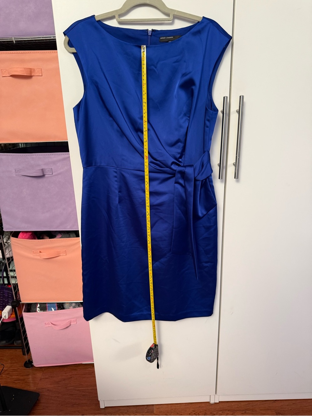 Maggy London Royal Blue Satin Tie-Waist Sheath Dress - Picture 3 of 5